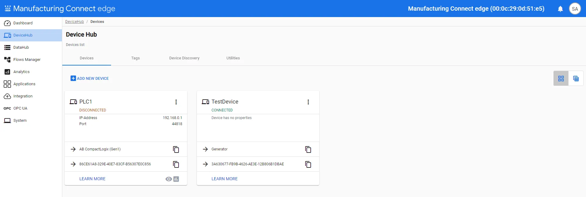 Devices in DeviceHub card view Devices in DeviceHub card view