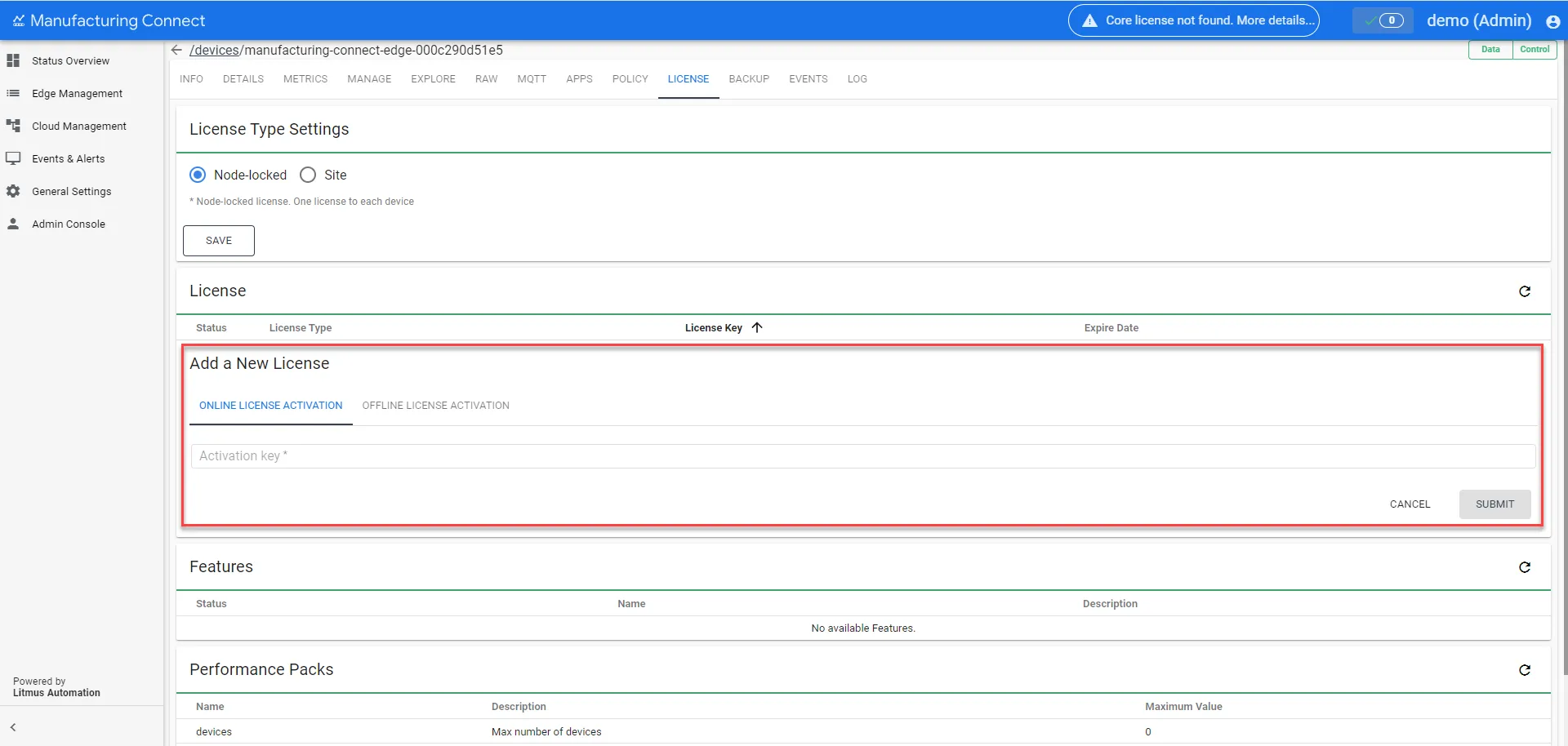 Add License UI expands
