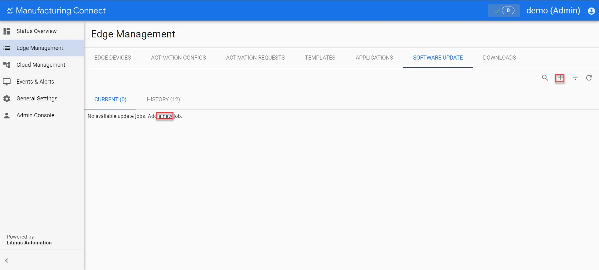 Software Update Job UI : Step 1 Add New Job