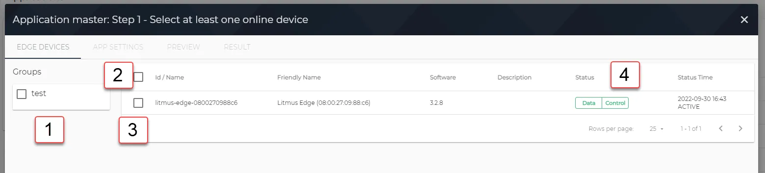 Deploy an Application Step 1 : Select at least one online device