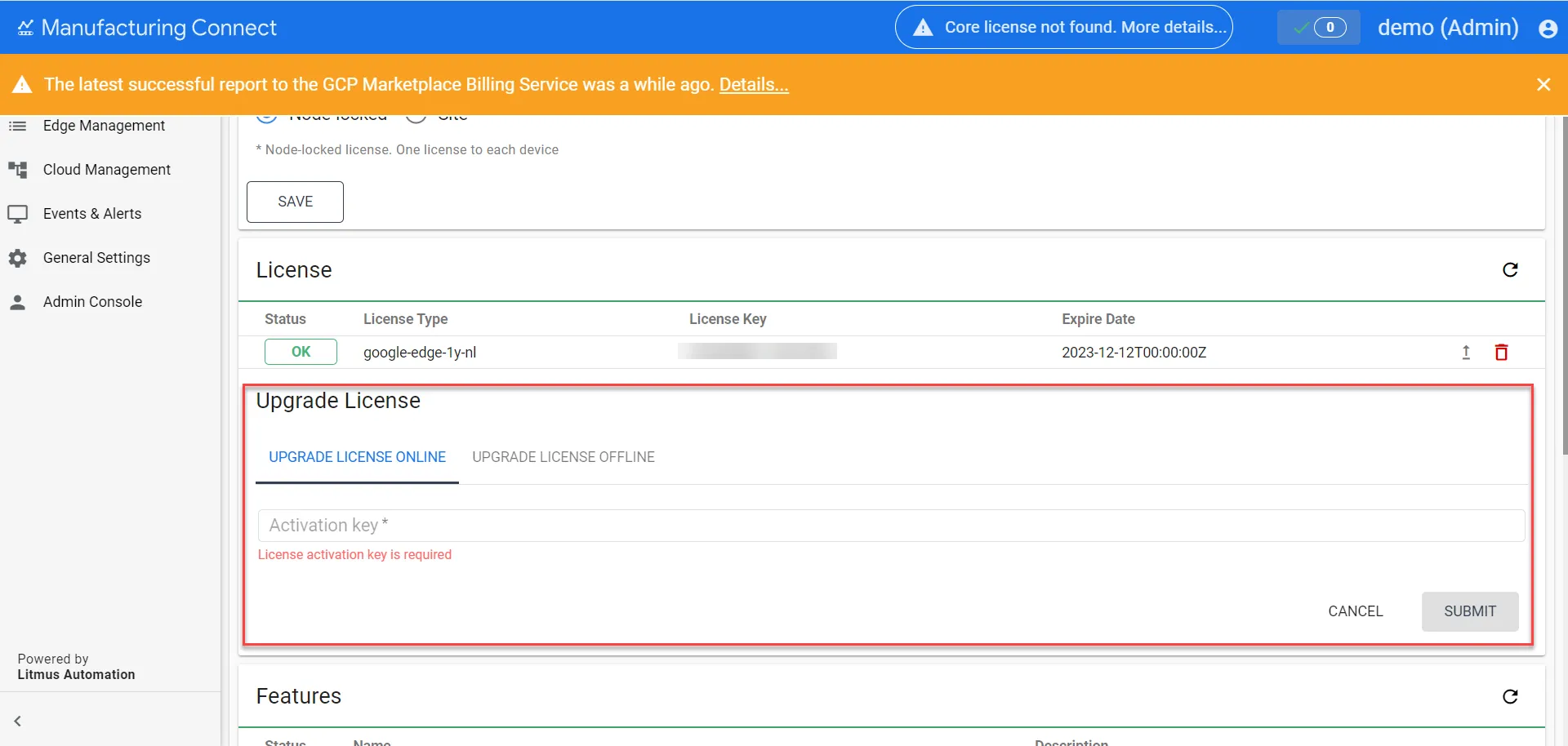 Upgrade License UI expands
