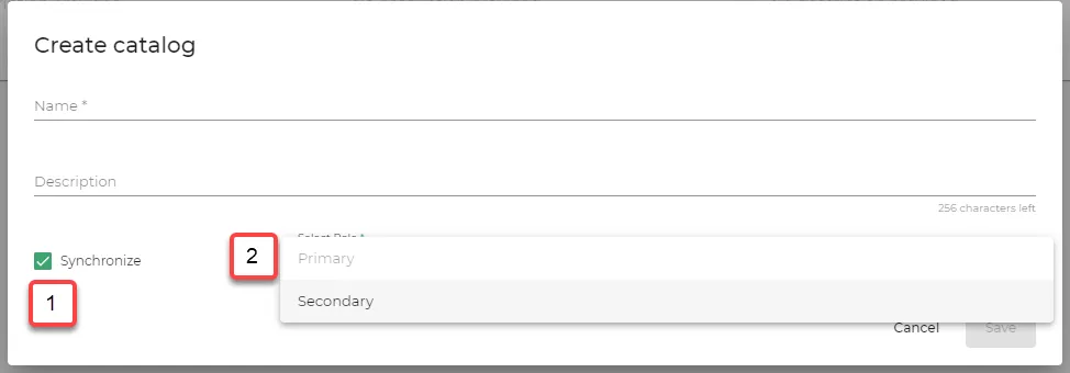 Create catalog dialog box Create catalog dialog box