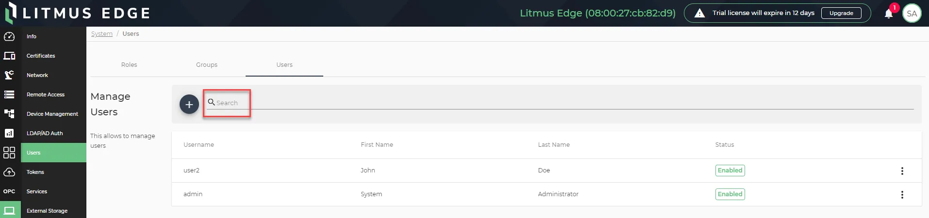 The search bar for existing users The search bar for existing users