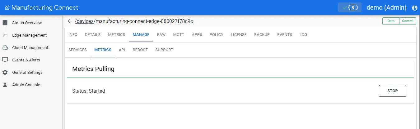 Metrics sub-tab Metrics sub-tab