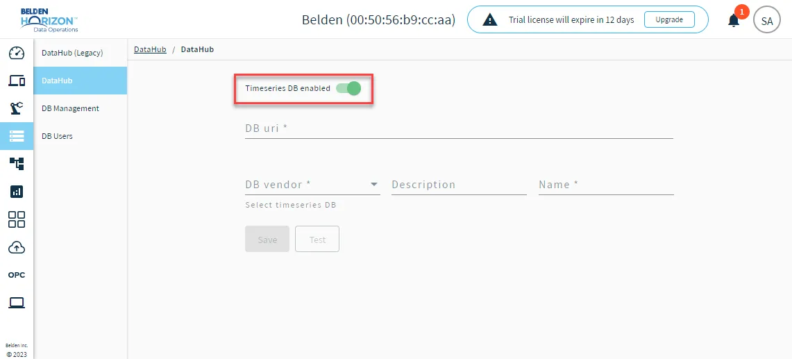 Timeseries DB toggle
