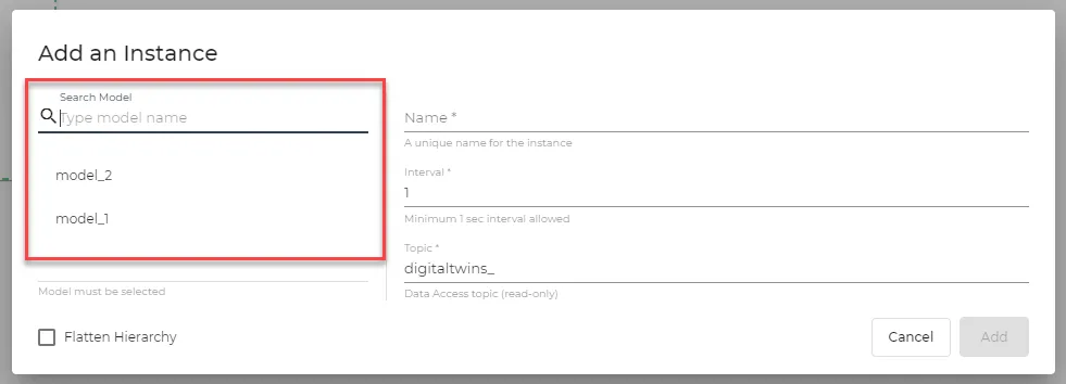 Add an instance dialog box