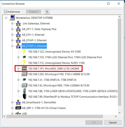 Connection Browser dialog box Connection Browser dialog box