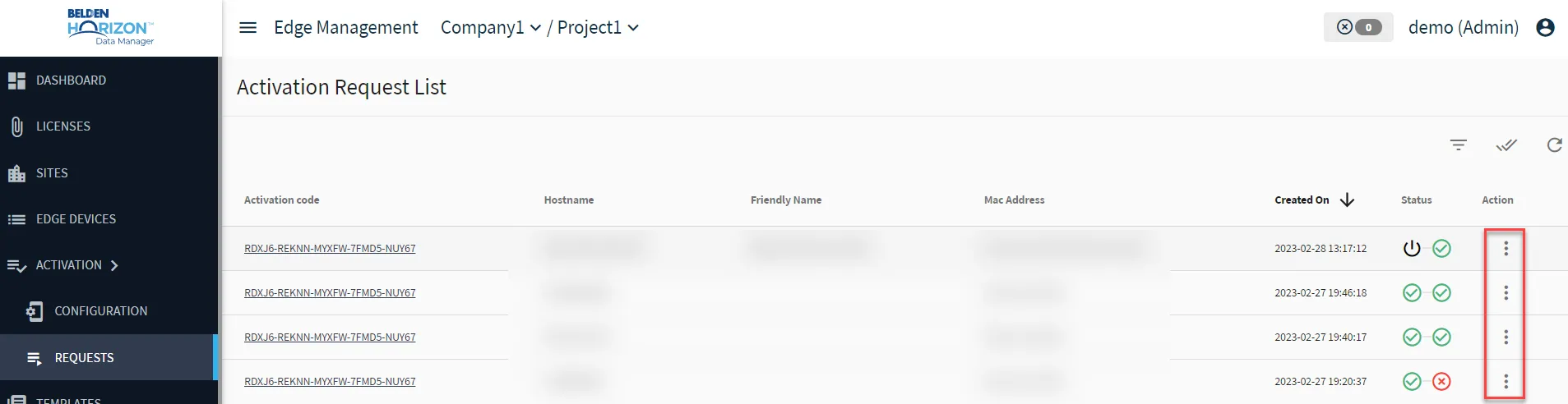 Step 3 : Approve the activation request in Belden Horizon Data Manager