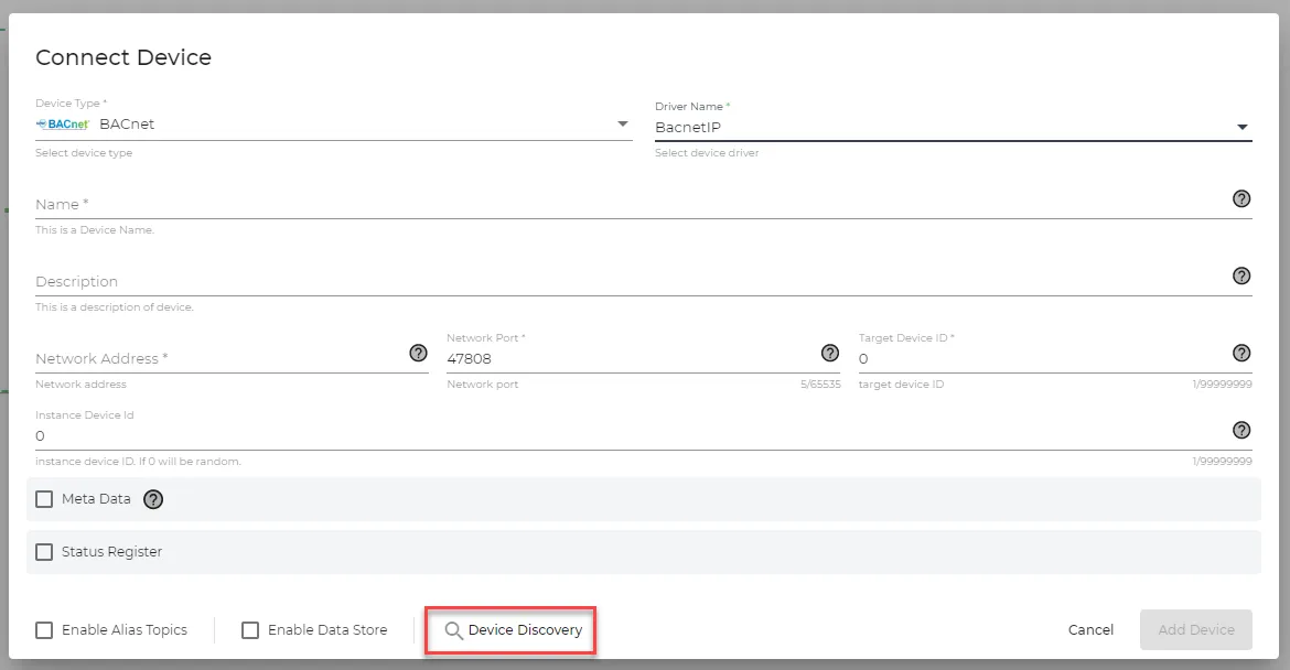 Device Discovery option Device Discovery option