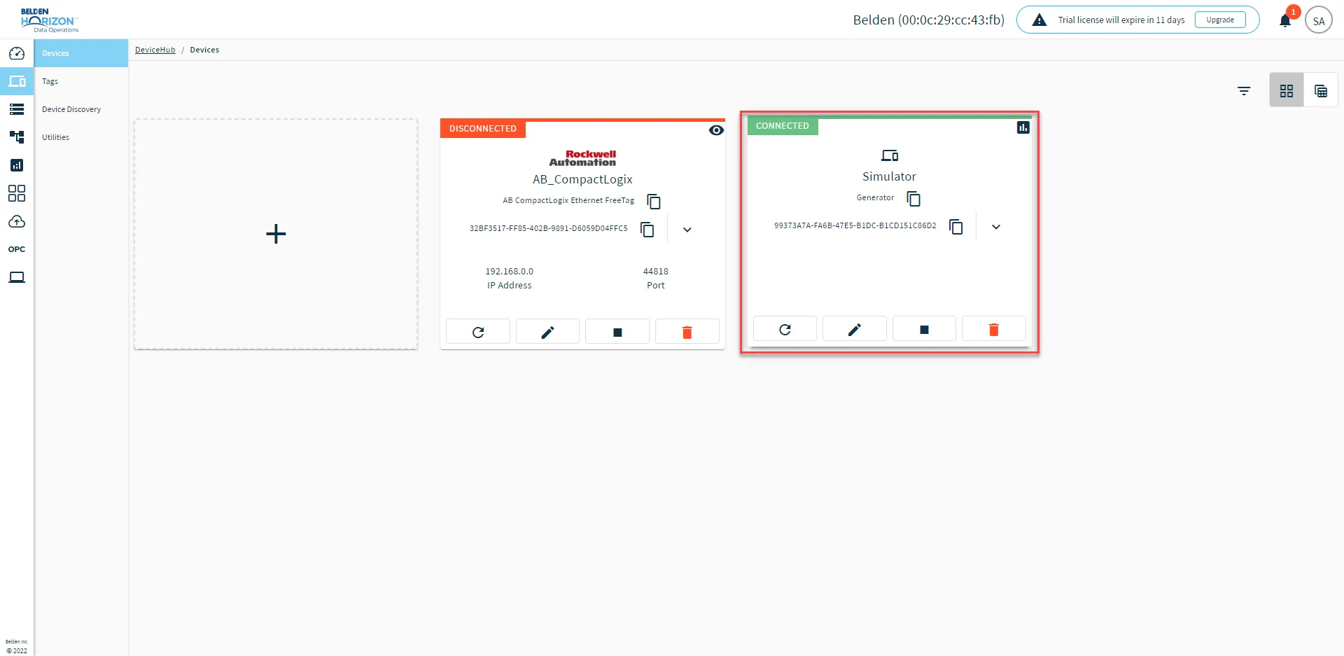 Belden Horizon Data Operations : DeviceHub > Devices : Newly connected device Belden Horizon Data Operations : DeviceHub > Devices : Newly connected device