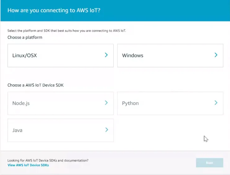 How are you connecting to AWS IoT screen How are you connecting to AWS IoT screen
