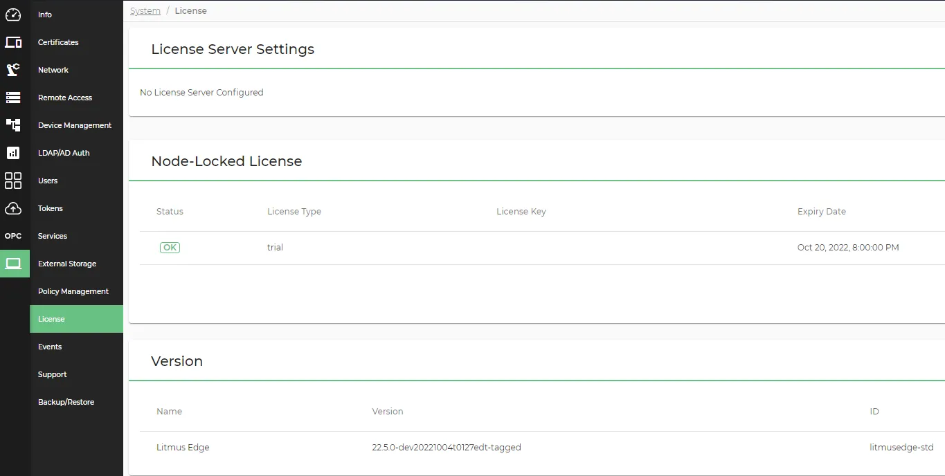 The License pane