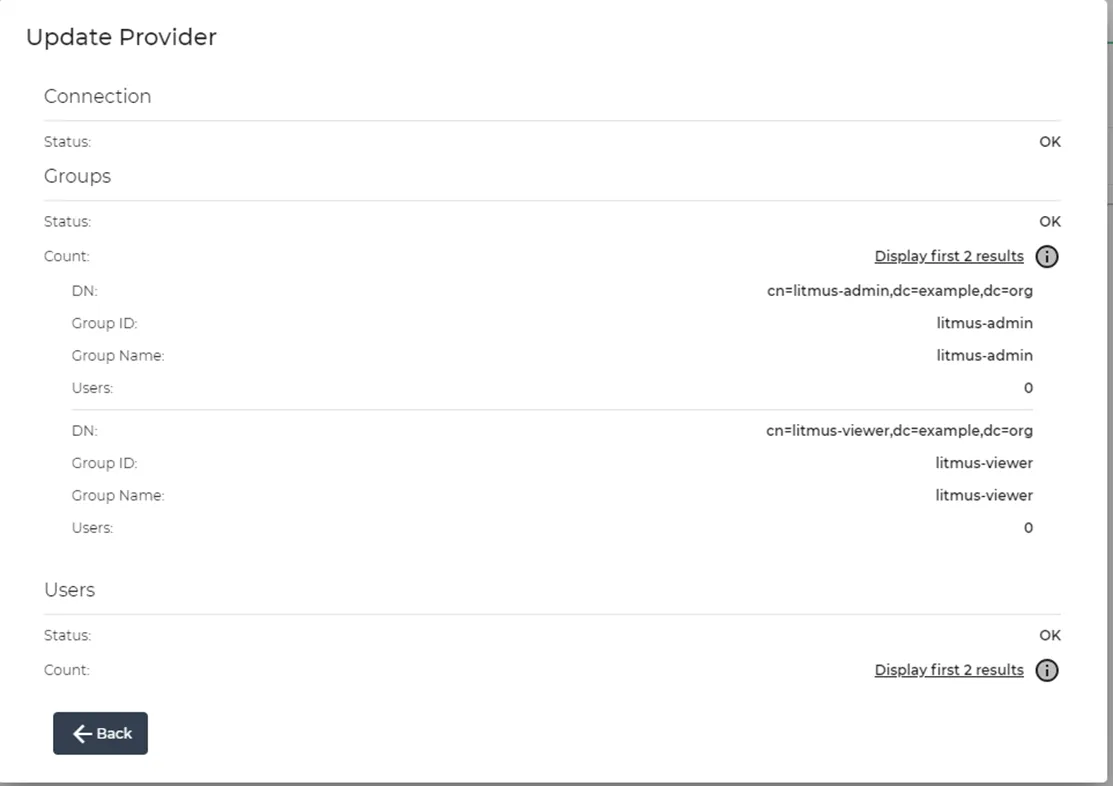Update Provider dialog box Update Provider dialog box