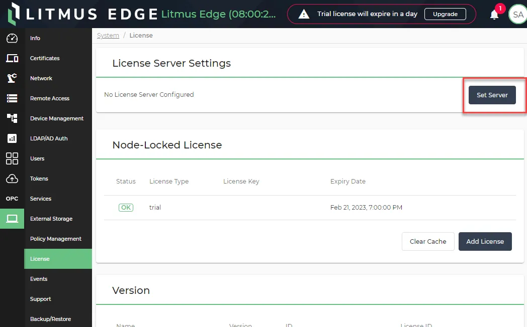 Set Server button Set Server button