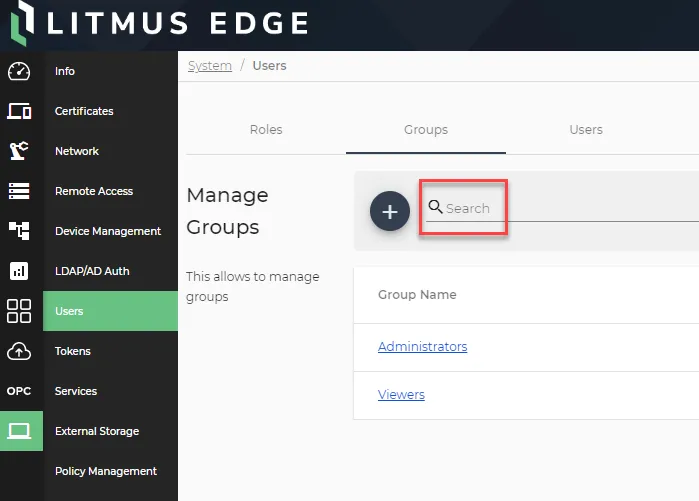 The search bar for existing groups