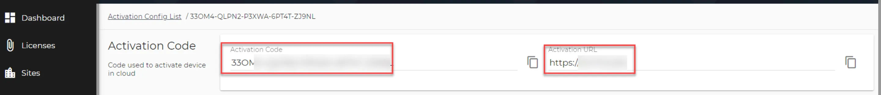 Activation Code and Activation URL
