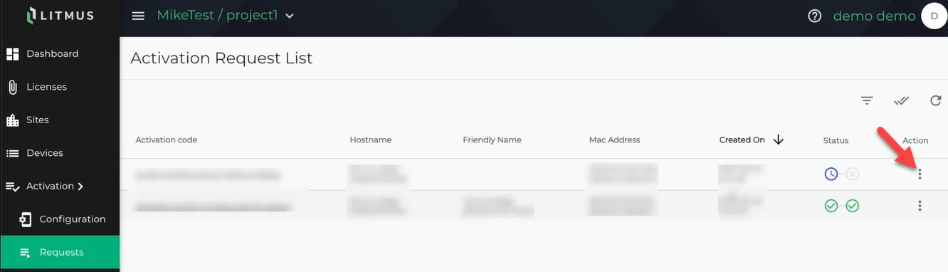 Activation Request List pane