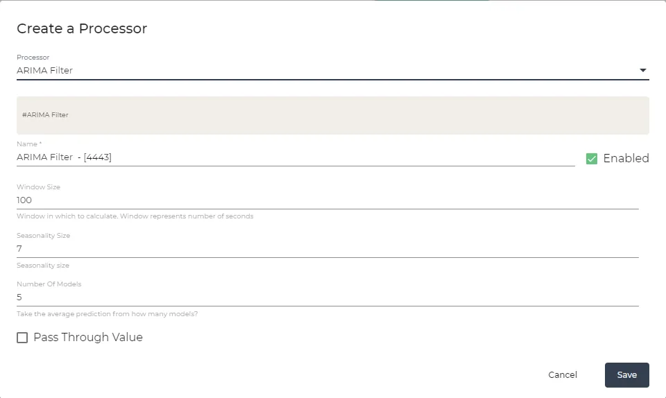 ARIMA Filter parameters ARIMA Filter parameters