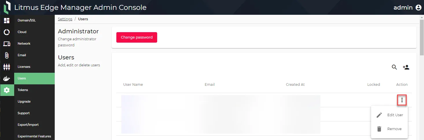 User action menu