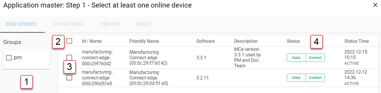 Deploy an Application Step 1: Select at least one online device