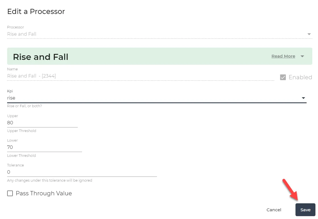 rise and fall dialog box