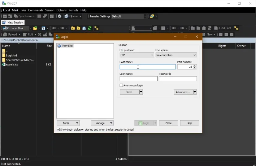 FTP Login dialog box