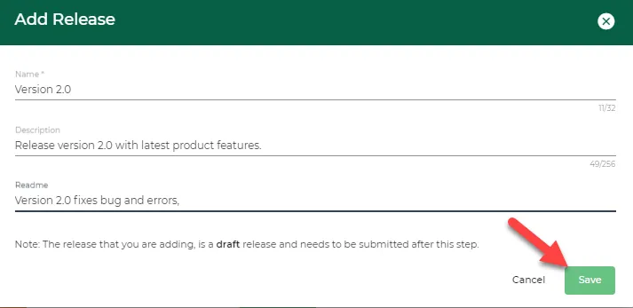 Add Release dialog box