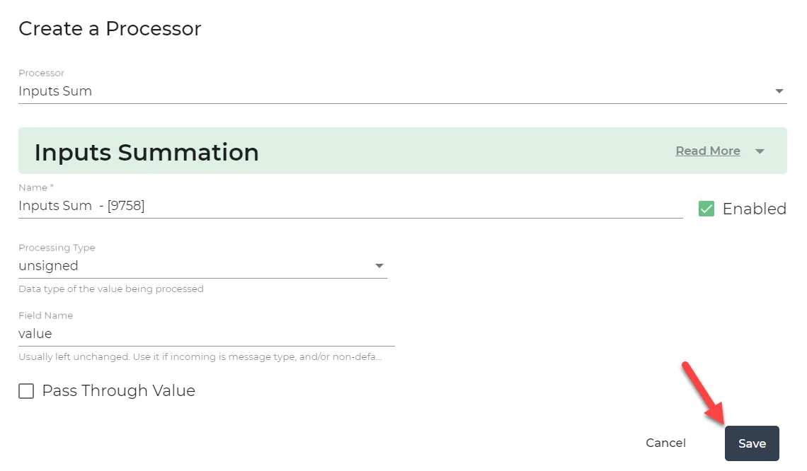 Inputs Sum dialog box