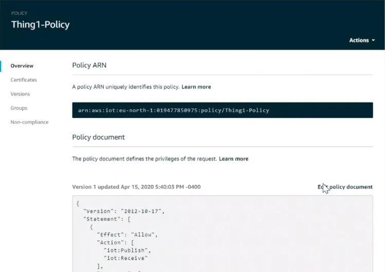 Policy dialog box Policy dialog box