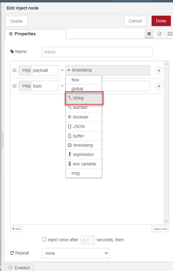 Select a string payload