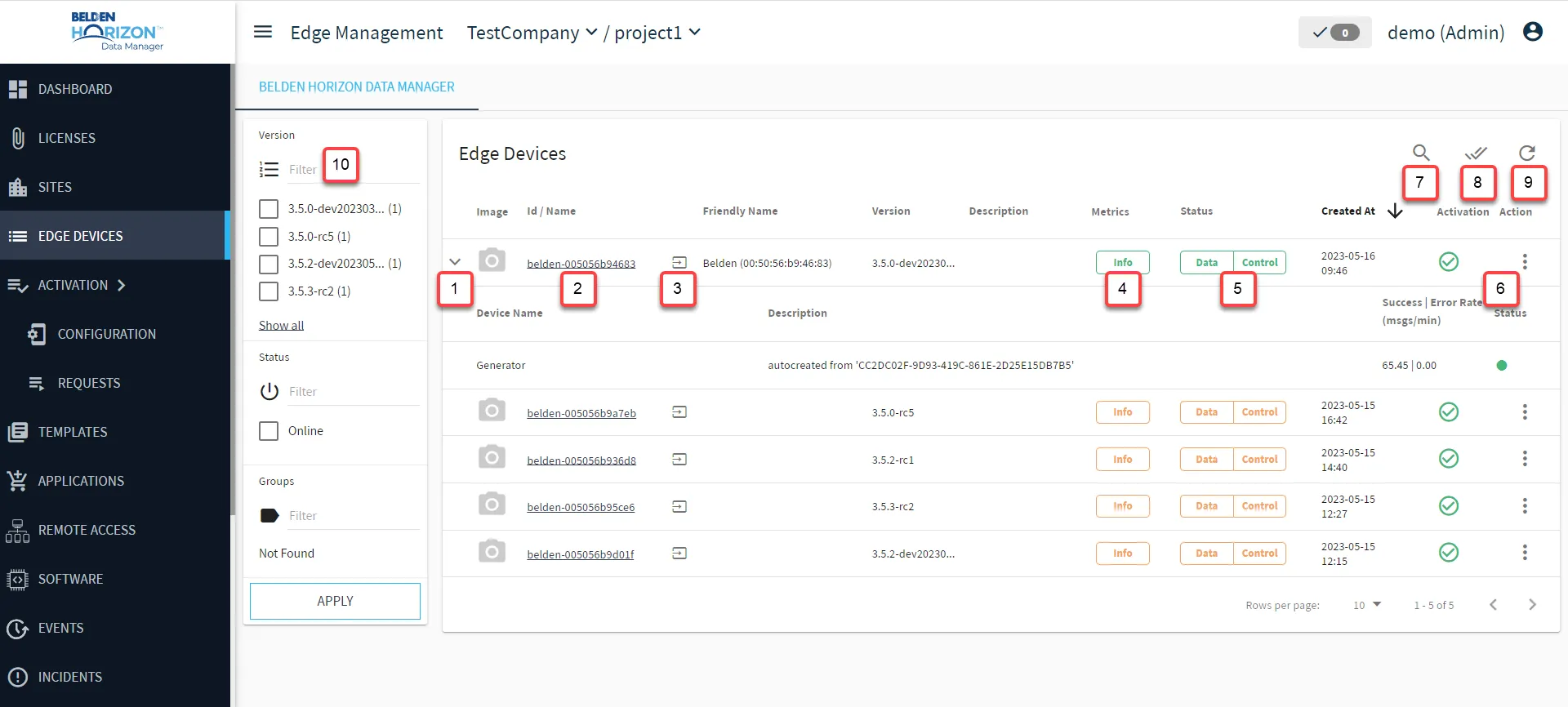 Belden Horizon Data Manager User UI : Edge Devices