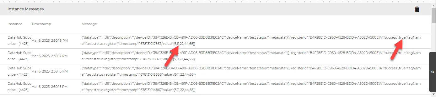Instance messages for tag