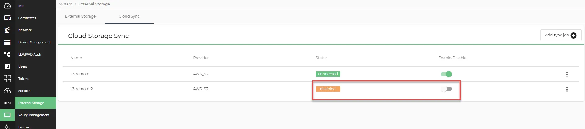 Disabled sync job