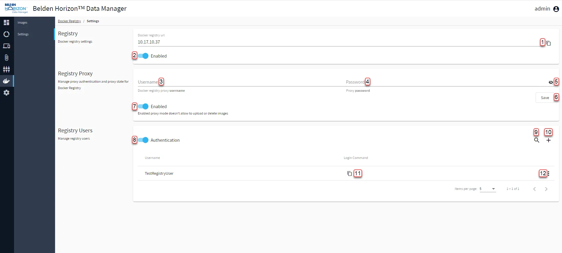 Belden Horizon Data Manager Admin Console : Docker Settings Belden Horizon Data Manager Admin Console : Docker Settings