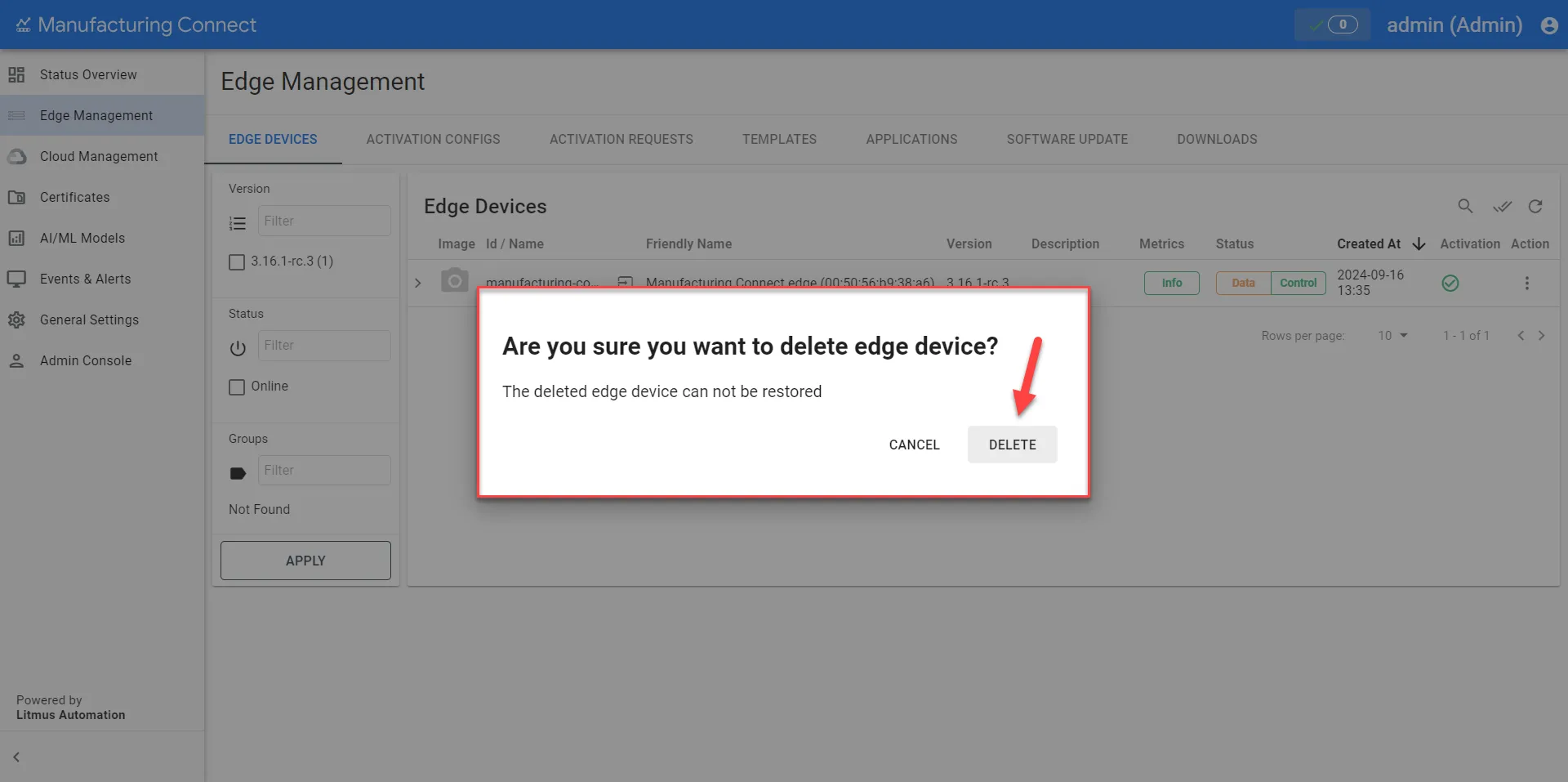Edge Management page Edge Management page