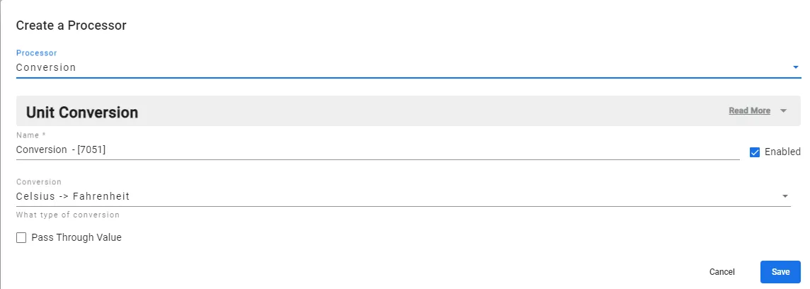 Conversion parameters