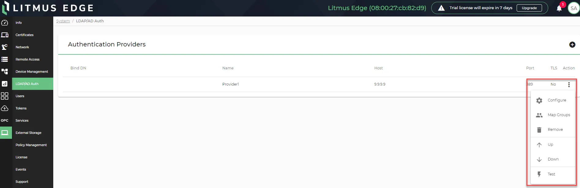 Management options for LDAP providers