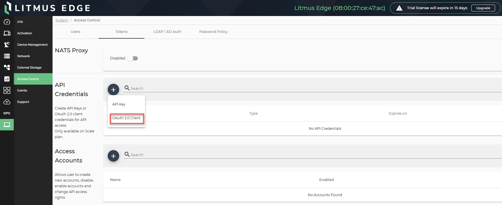 API Credentials Pane