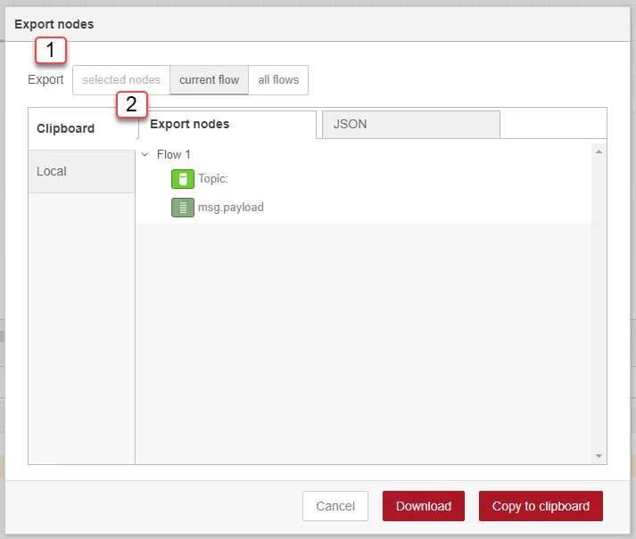 Export nodes dialog box