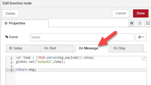 Edit function node dialog box Edit function node dialog box