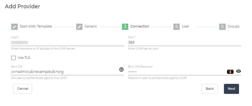 Add Provider dialog box - Connection tab Add Provider dialog box - Connection tab