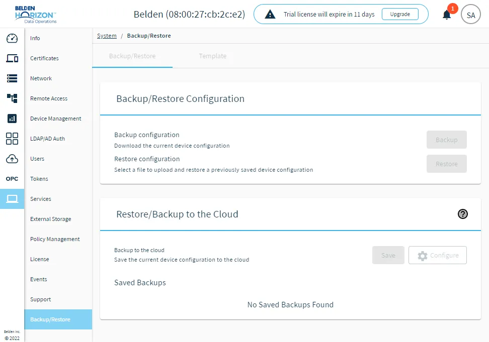 Backup/Restore pane Backup/Restore pane