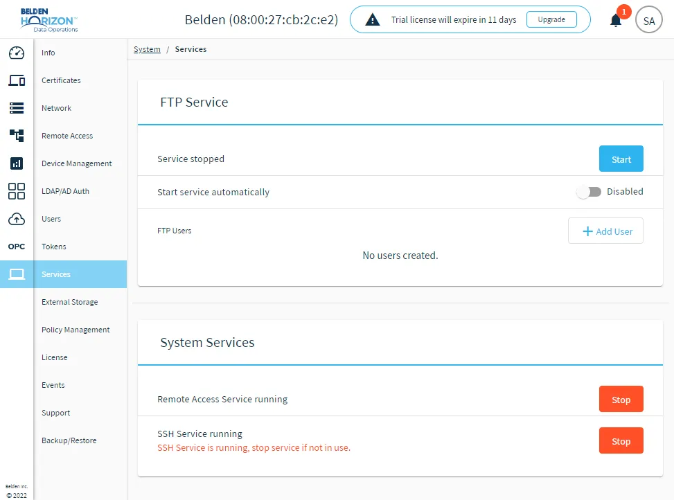 The Services pane The Services pane