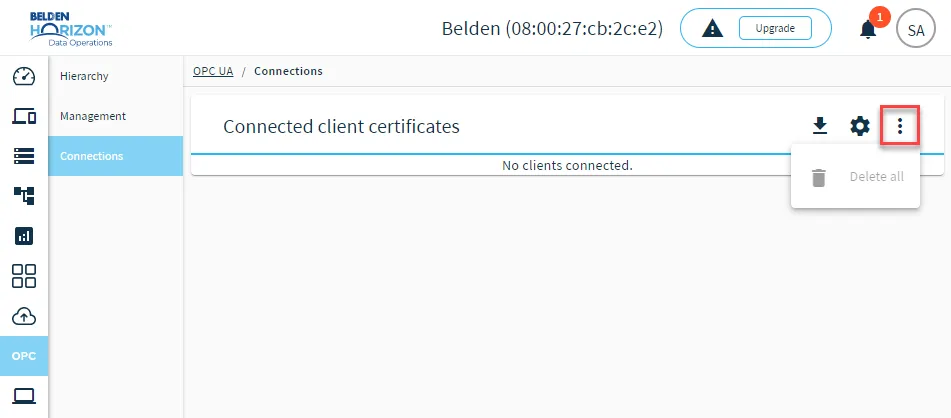 The action menu for all certificates