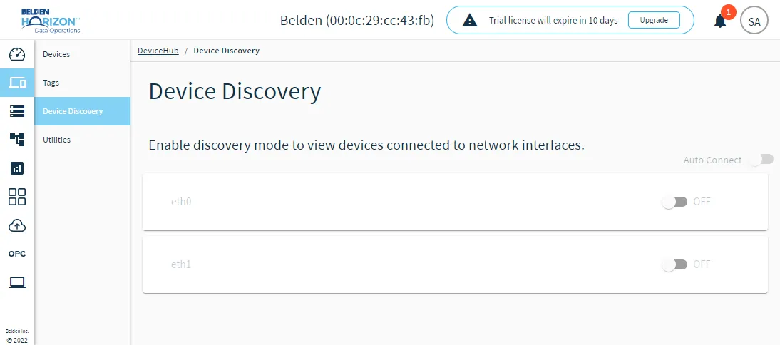 Device Discovery pane Device Discovery pane