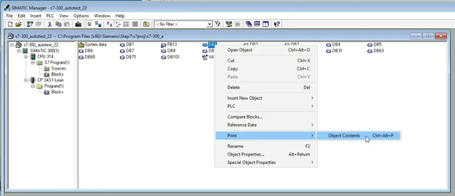Print Object Contents option