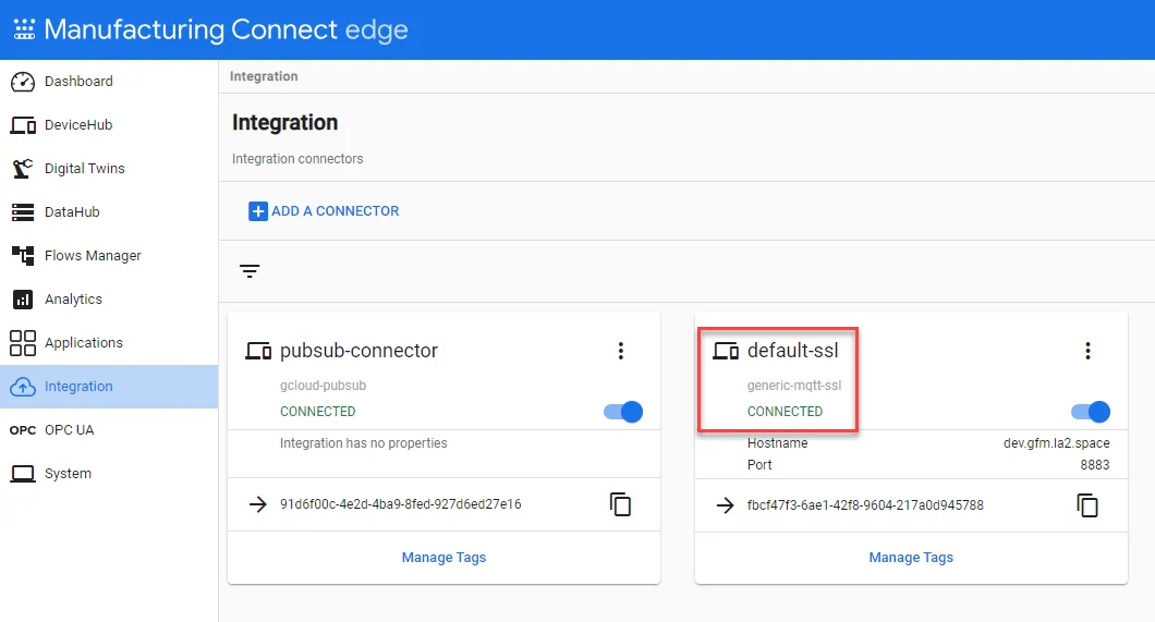 The MQTT connector is enabled