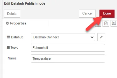 Edit Datahub Publish node dialog box 
