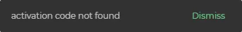 activation code not found error message