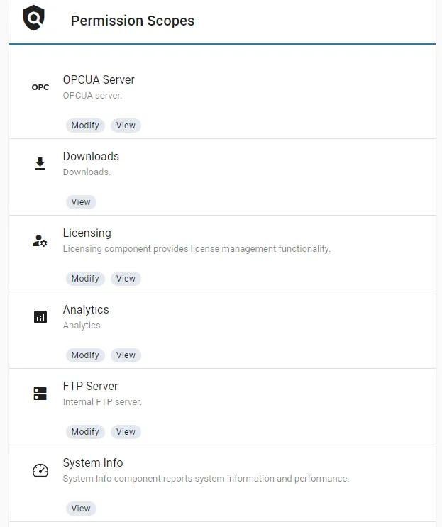Permission scopes section Permission scopes section
